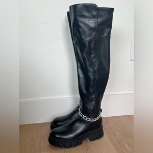Faux leather chunky knee high boots